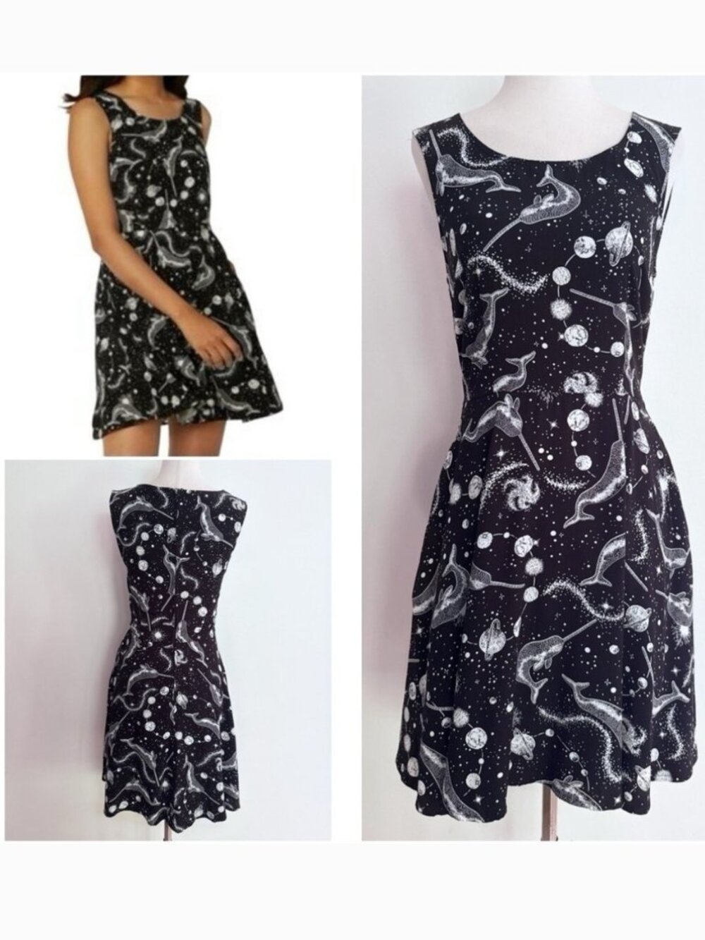 Dangerfield Narwhal Celestial Outer Space Black White Mini Dress